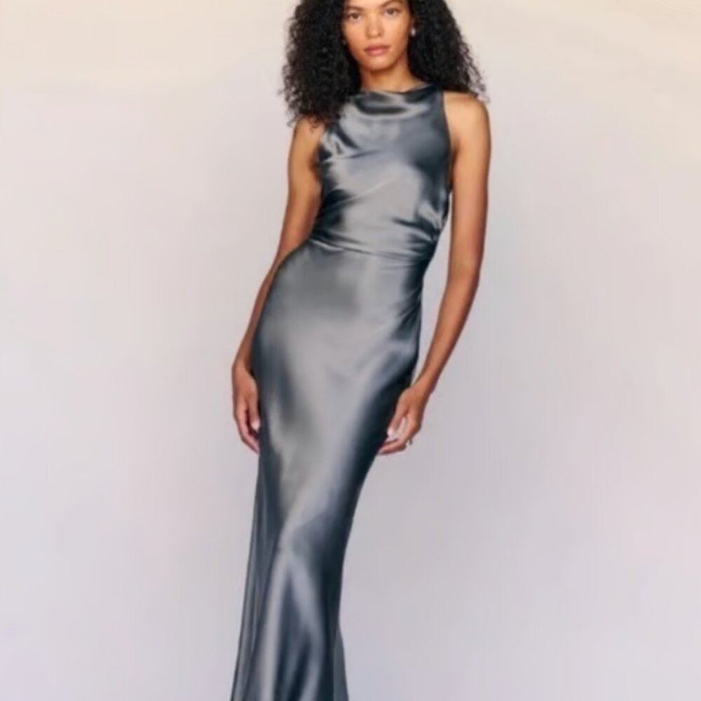 Reformation Casette Silk Dress Shale - Picture 2 of 3